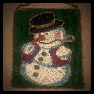 NWOT Beaded Christmas Snowman Shoulder Purse